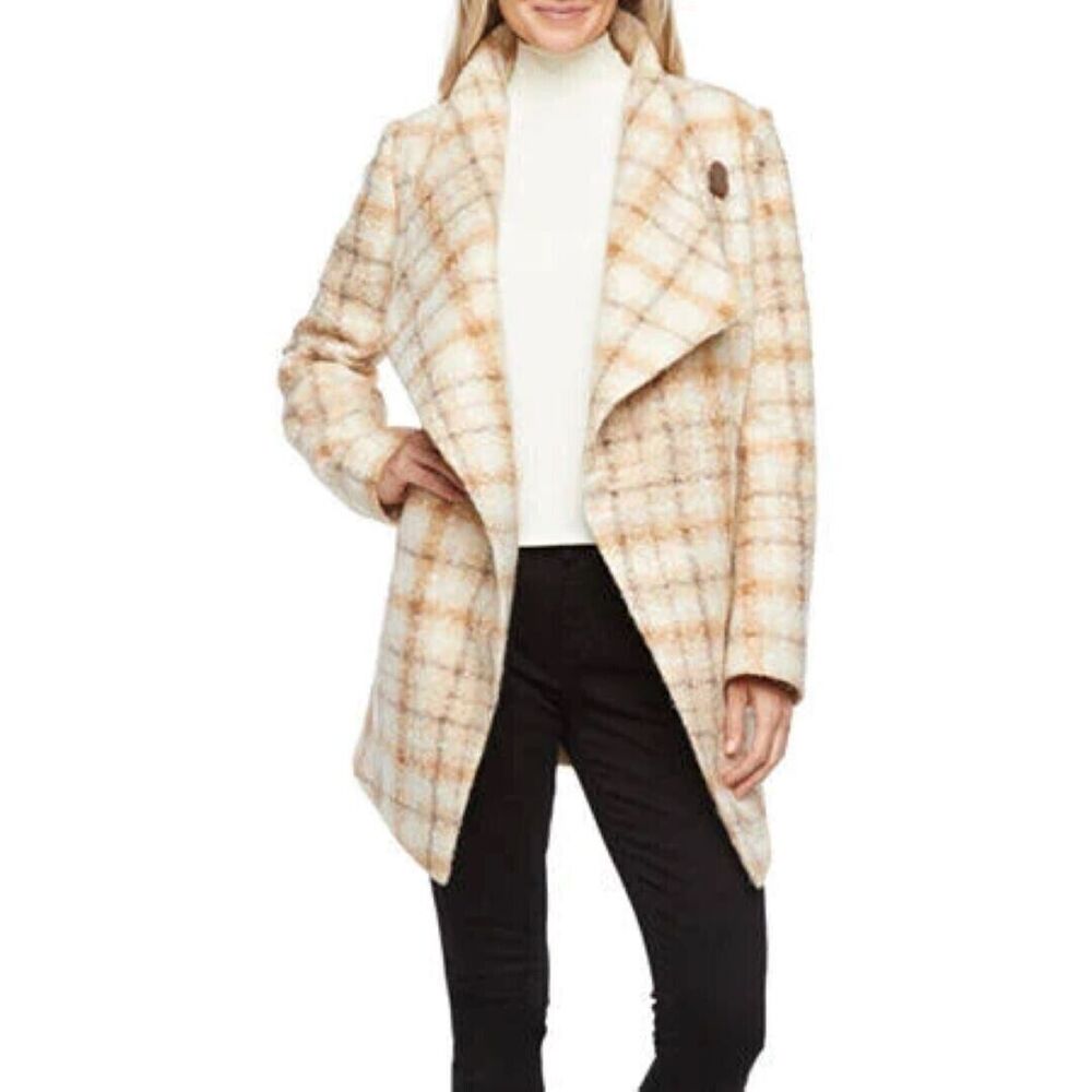 Liz Claiborne Beige & Cream Plaid Size L Crossover Lined Jacket READ DESCRIPTION
